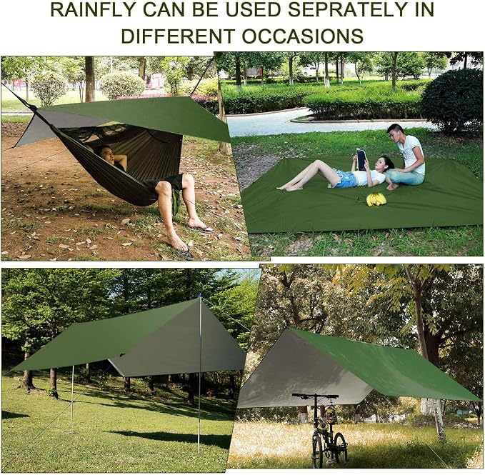 Camping Hammock with Rain Fly Tarp and Mosquito Net Tent Tree Straps, Portable - Image 4