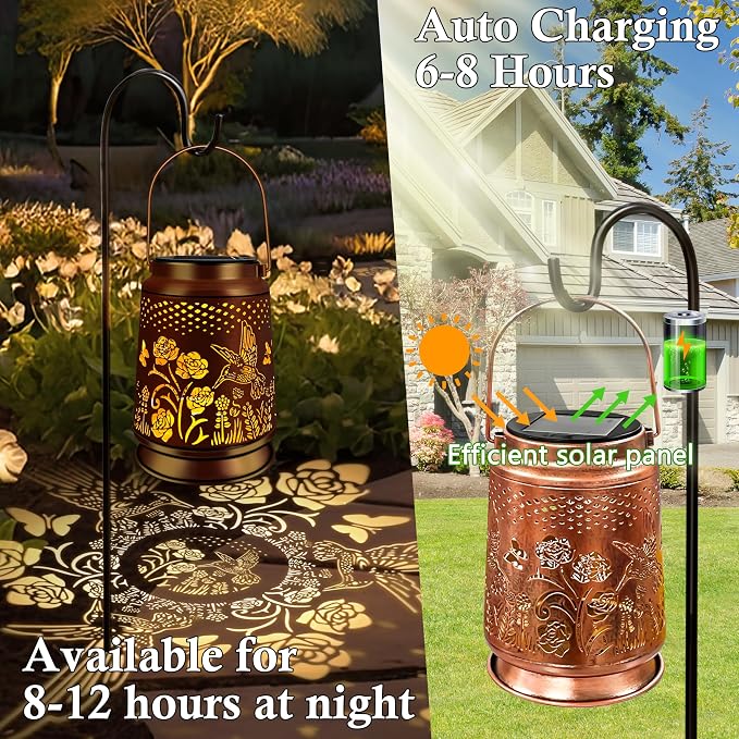 KY&BOSAM Solar Lanterns Outdoor Waterproof Rose Hummingbird Lantern Garden - Image 9