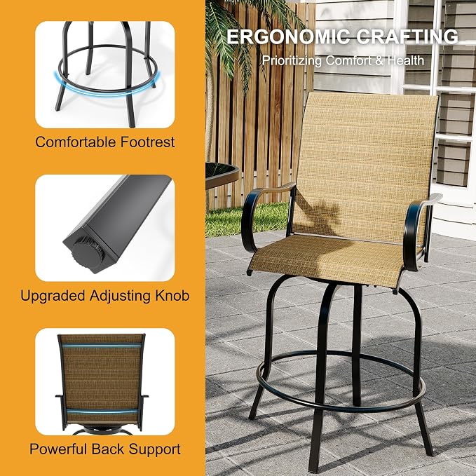 GarveeLife 4 Piece Outdoor Swivel Bar Chairs, Patio High Swivel Bar Stools - Image 6