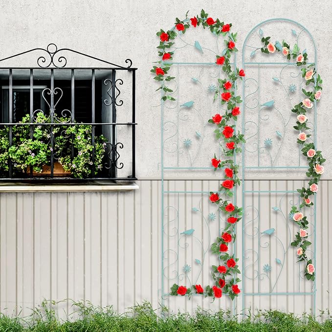 Metal Garden Trellis for Climbing Plants, 2 Pack 86.5" x 19.7" Green Plant - Image 6