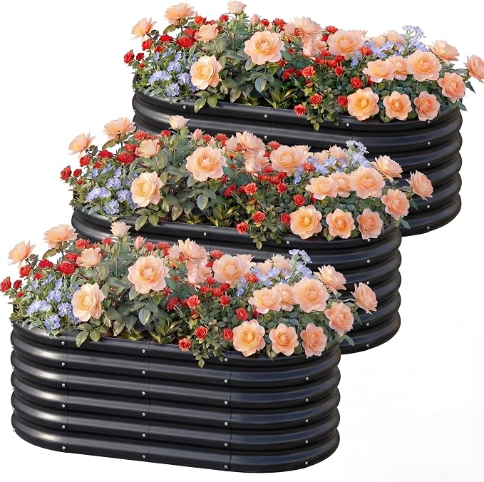 AHEONLAR 3 Pack 4×2×1.5ft Galvanized Raised Garden Beds Outdoor, Sturdy Planter by AHEONLAR