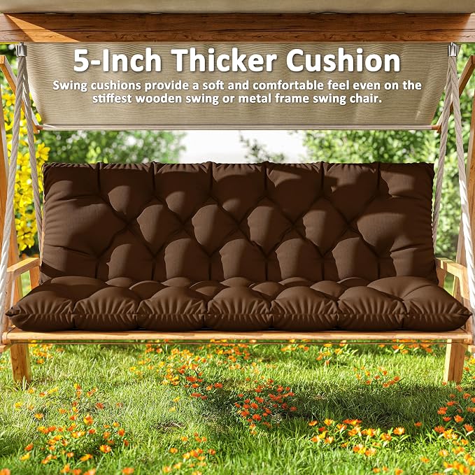 Porch Swing Cushion with Backrest 2-3 Seater Outdoor Bench Cushions Waterproof - Image 6