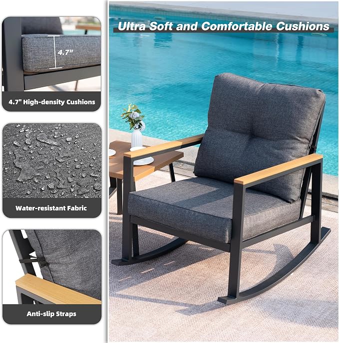 3 Pieces Rocking Bistro Set, Outdoor Patio Furniture Set - Image 4