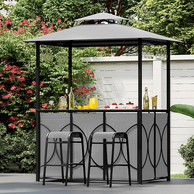 Tangkula 3-Piece Patio Bar Set, Grill Gazebo & 2 Bar Stools - Image 2