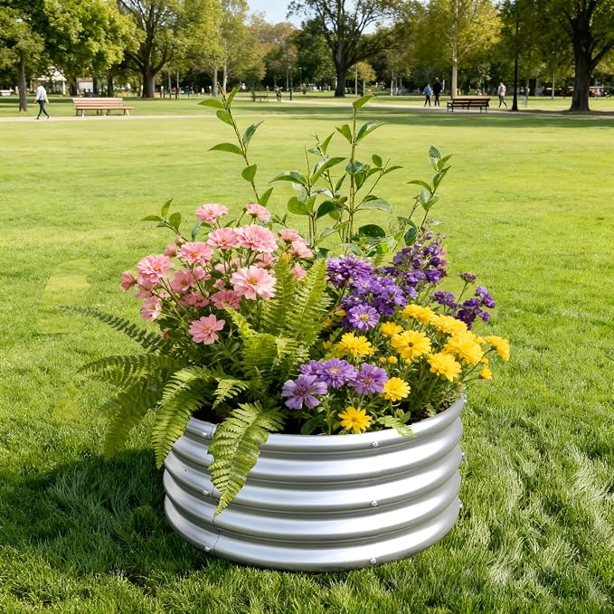 2x2x1ft Galvanized Round Raised Garden Bed, Outdoor Planter Box Metal Patio Kit - Image 5