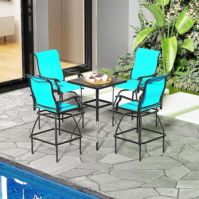 LEVELEVE Patio Bar Set 2pcs Swivel Bar Stools Outdoor Bistro Textilene by Enjoyyourlife