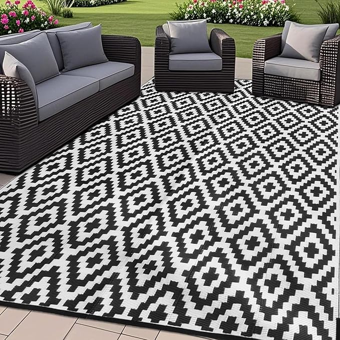 SAND MINE Waterproof Outdoor Rug 8x10 ft, Plastic Reversible Rug, Modern Area by SANDMIND