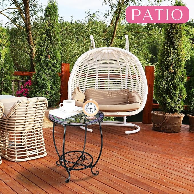 Outdoor Side Table Round Small Mosaic Patio Accent Indoor End Plant Coffee Tea - Image 4