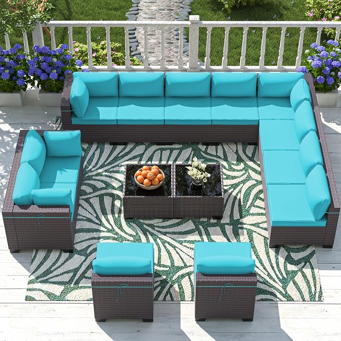 Outdoor Patio Furniture Set, 14 Pieces Outdoor Sectional Furniture Patio Sofa by ASJMR