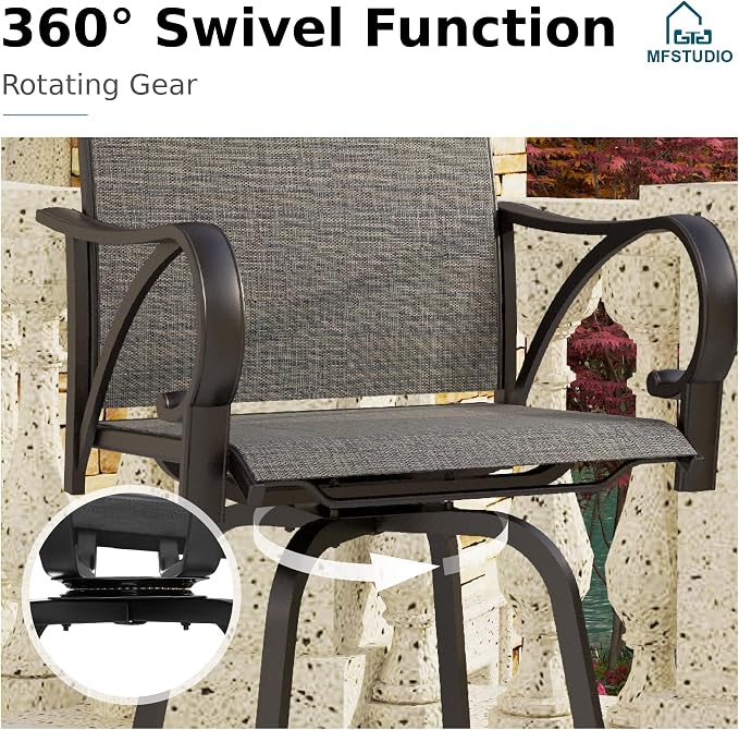 MFSTUDIO 3 Piece Patio Swivel Bar Set, Outdoor Bar Table and Chairs Set - Image 4