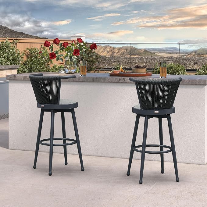 PURPLE LEAF Outdoor Swivel Bar Height Stools Set of 4 Metal Modern Wicker Bar - Image 2