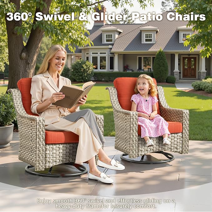11 Pieces Outdoor Patio Furniture Set, Rattan Wicker Sectional Swivel Rocker - Image 4