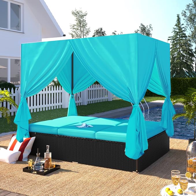Patio Chaise Lounge, PE Rattan Outdoor Patio Wicker Sunbed Daybed - Image 6