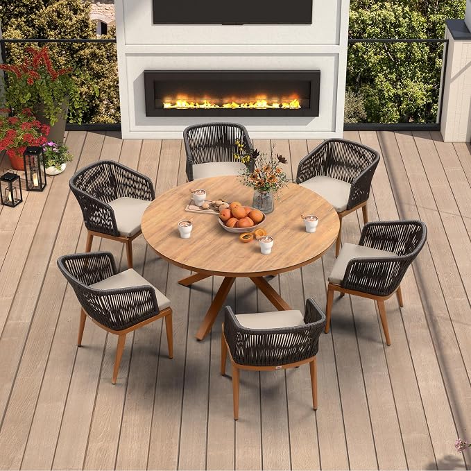 PURPLE LEAF 7 Pieces Round Outdoor Dining Set Outdoor Dining Table and Chairs by PURPLELEAF