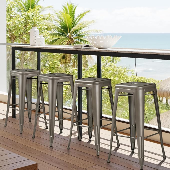 Yaheetech 30'' Metal Bar Stools 4PCS Bar Height Barstools Stackable Bar Chairs - Image 9