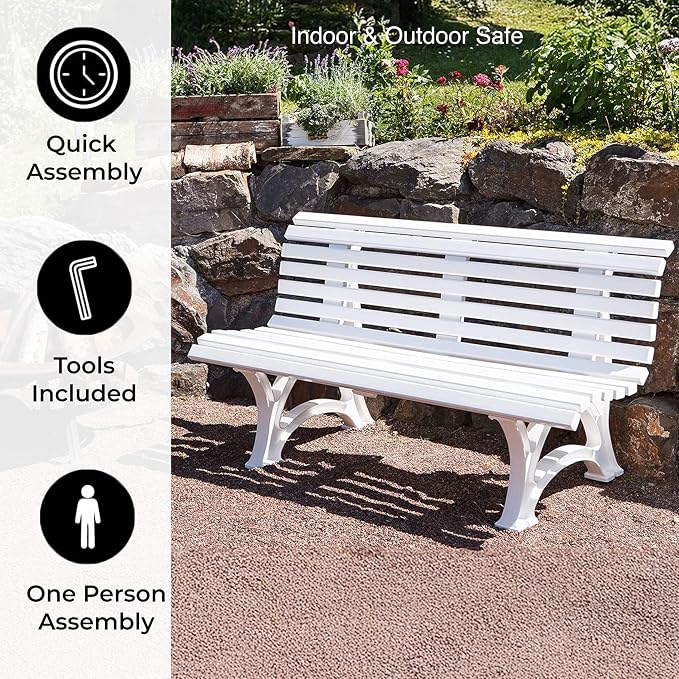 Plow & Hearth Weatherproof German PVC Outdoor Bench | 3-Seat | Holds Up to 500 - Image 4