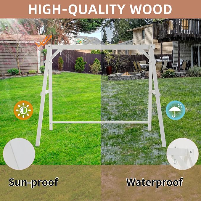 Finnhomy Outdoor 880 LBS Porch Swing Frame, Stable A-Frame Wooden Swing Stand - Image 4