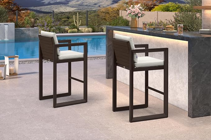 PURPLE LEAF Outdoor Bar Stools Set of 2 31 Inch Modern Aluminum Barstools - Image 3