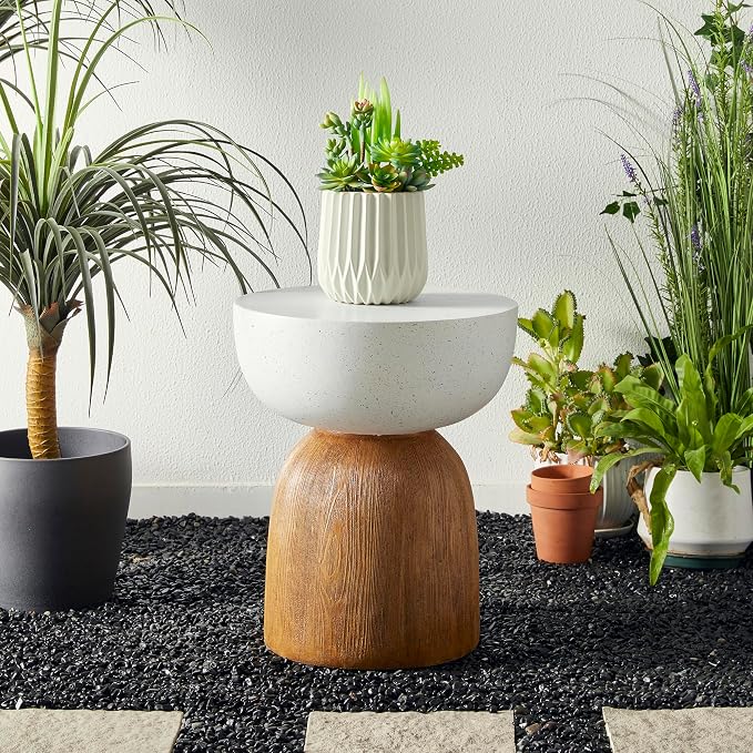 Glitzhome Outdoor Side Table, 17.75" H Decorative Garden Stool MGO Geometric - Image 4