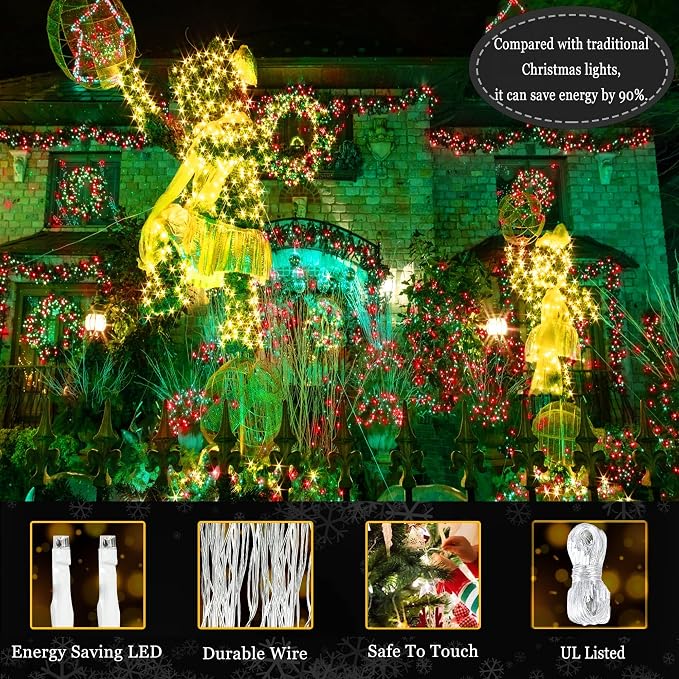 KNONEW Outdoor Christmas Lights 500 LED 197ft String Lights 8 Modes & Memory - Image 7