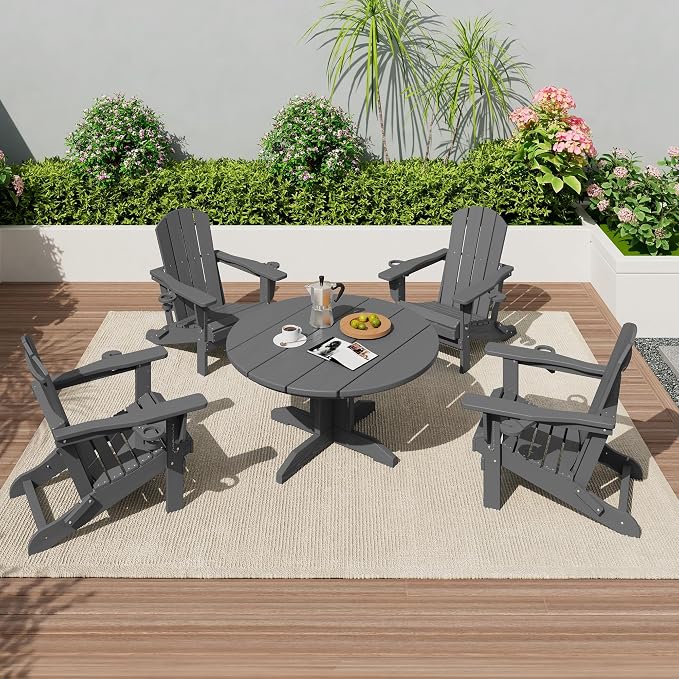 SERWALL Outdoor Round Coffee Table Set, 5-Piece Outdoor Coffee Table and by SERWALL