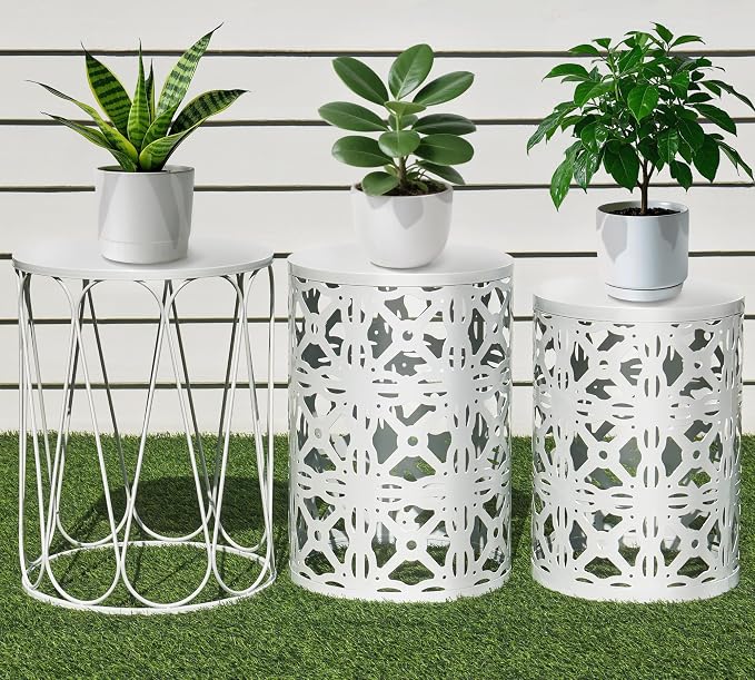 HFHOME Set of 3 Metal Outdoor Side Table, Nesting Round Coffee Table by HFHOME