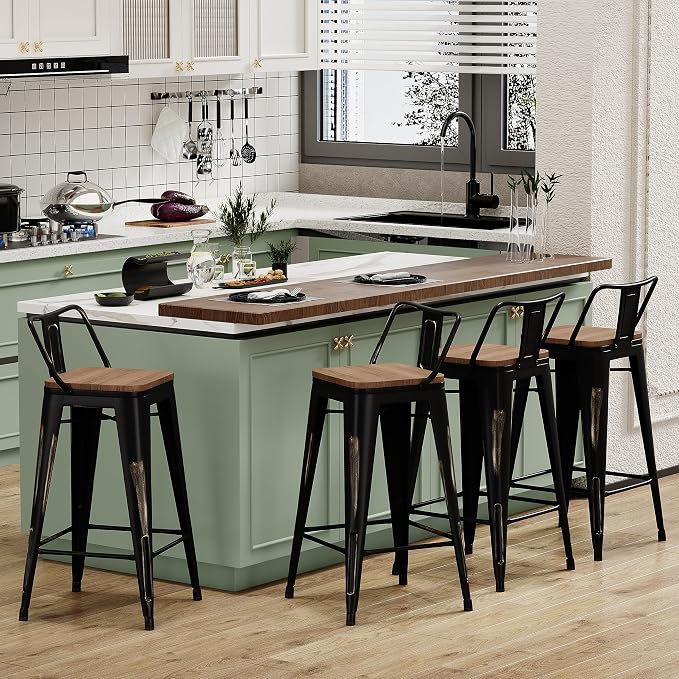 Alunaune 26" Industrial Metal Bar Stools Set of 4 Counter Height Barstools - Image 3