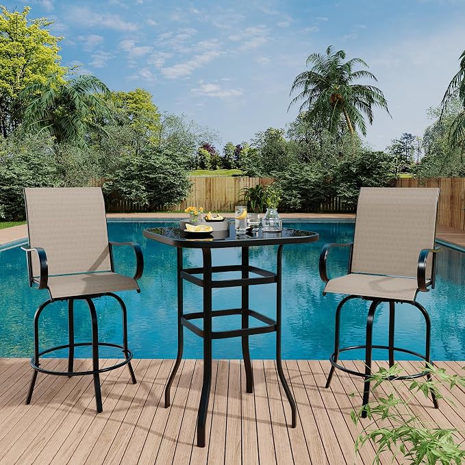 3 PCS Patio Swivel Bar Stools Set, 3 Piece Swivel Outdoor Table and Chairs Bar by GarveeLife