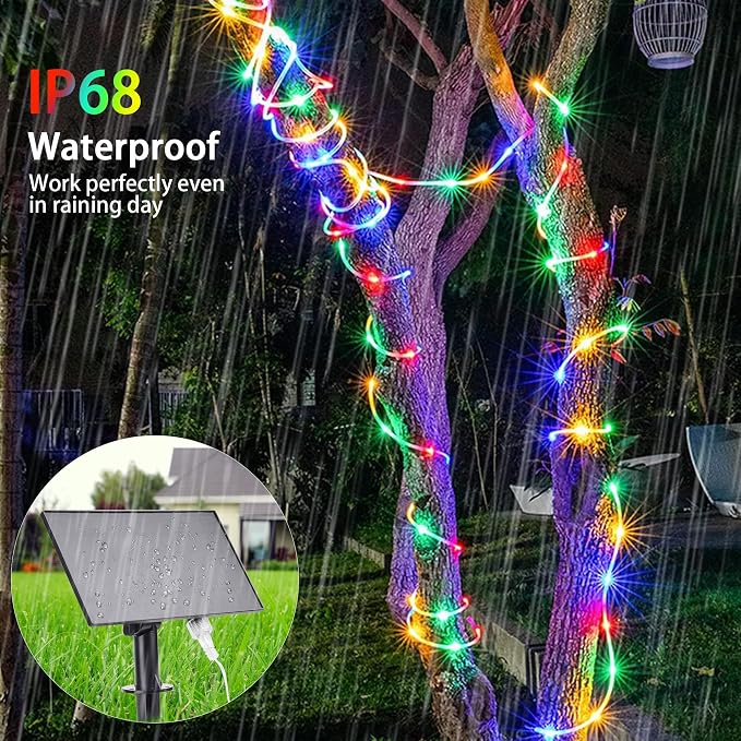 99FT Solar Rope Lights Outdoor Waterproof, 300 LED String Light USB & Solar - Image 5