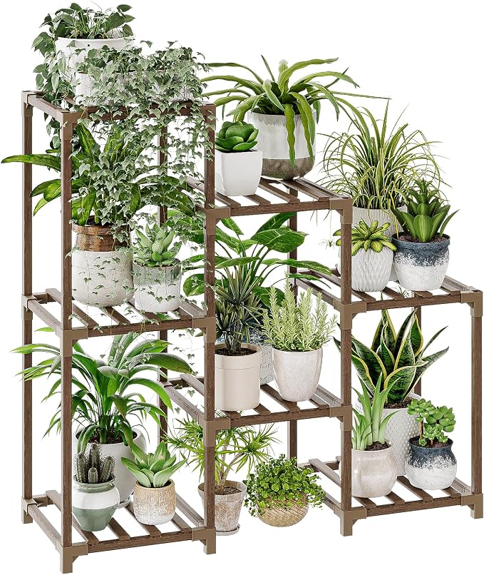 Bamworld Plant Stand Indoor Plant Shelf Outdoor Wood Plant Rack by Bamworld