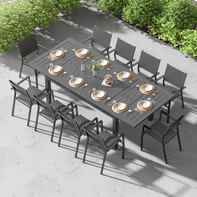 Expandable Aluminum Outdoor Dining Table, 3-Adjustable Lengths Patio Dining - Image 2