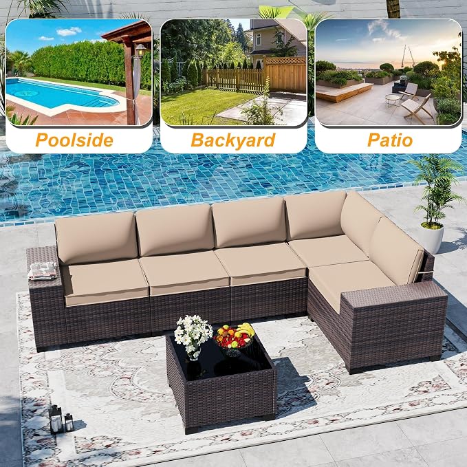 Outdoor Patio Furniture Set, 6 Pieces Outdoor Sectional Furniture High Backrest - Image 9