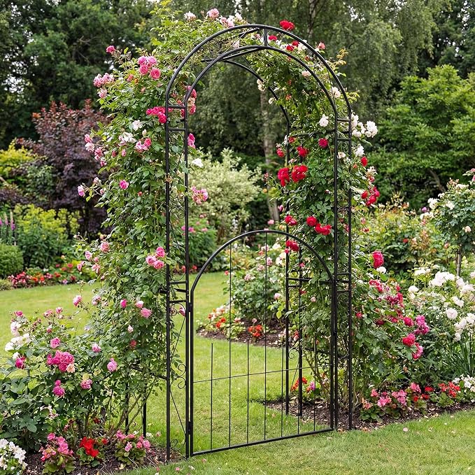 Giantex 84'' Garden Arbor with Gate, Heavy-Duty Metal Arch Trellis - Image 7