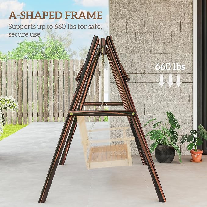 Outsunny 660 lbs Porch Swing Frame, Heavy Duty A-Frame Wooden Swing Stand - Image 3