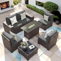 Patio Furniture Set with Fire Pit Table, 7 Piece Outdoor Sectional Conversation by VonzoyHome
