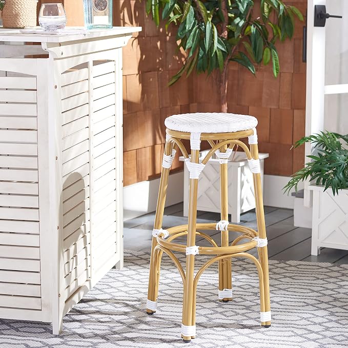 Safavieh Outdoor Collection Kipnuk White Stacking 30-inch Bar Stool - Image 9