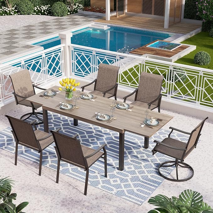 PHI VILLA Patio Dining Table and Chairs, 2 Swivel & 4 Stable Patio Dining Chairs by PHIVILLAThepioneerofcomfortablehouseholdsupplies