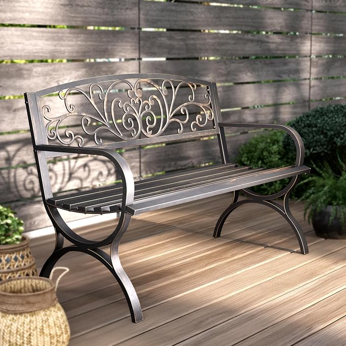 PHI VILLA 50Inch Cast Iron Steel Frame Garden Bench Patio Furniture Chair by PHIVILLAThepioneerofcomfortablehouseholdsupplies
