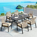 7 Pieces Patio Dining Set, 6 x Woven Rattan Chairs by SUNSHINEVALLEY