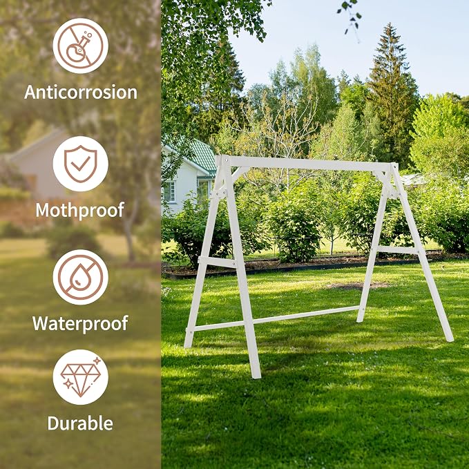 Finnhomy Outdoor 880 LBS Porch Swing Frame, Stable A-Frame Wooden Swing Stand - Image 6