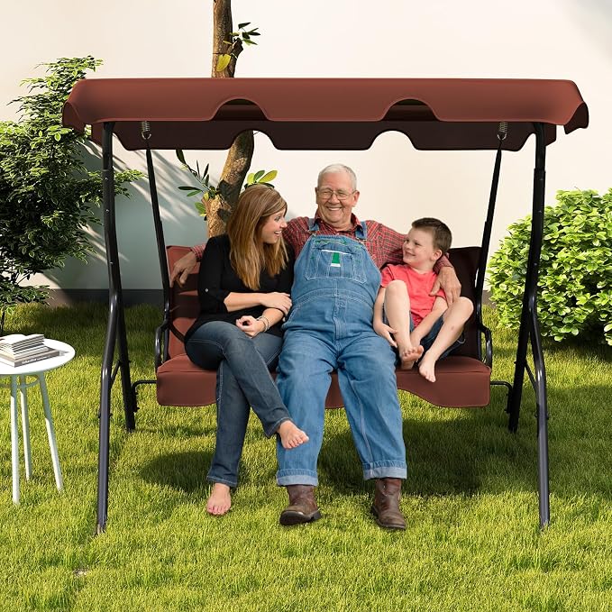 Porch Swing Outdoor, 3 Person Patio Swing w/Removable Cushion, Stand & - Image 2