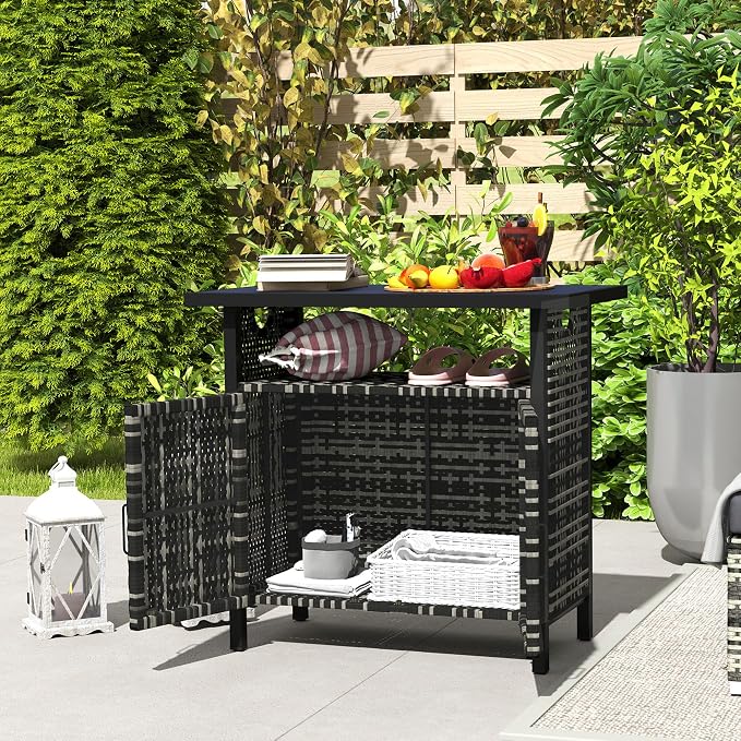 Outsunny Outdoor Pool Towel Storage Cabinet Organizer, Outdoor Bar Table - Image 8