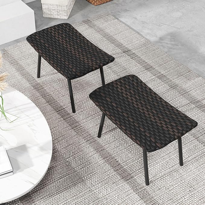Tangkula Set of 2 Patio Ottomans, Outdoor Wicker Footrest Extra Seating - Image 7
