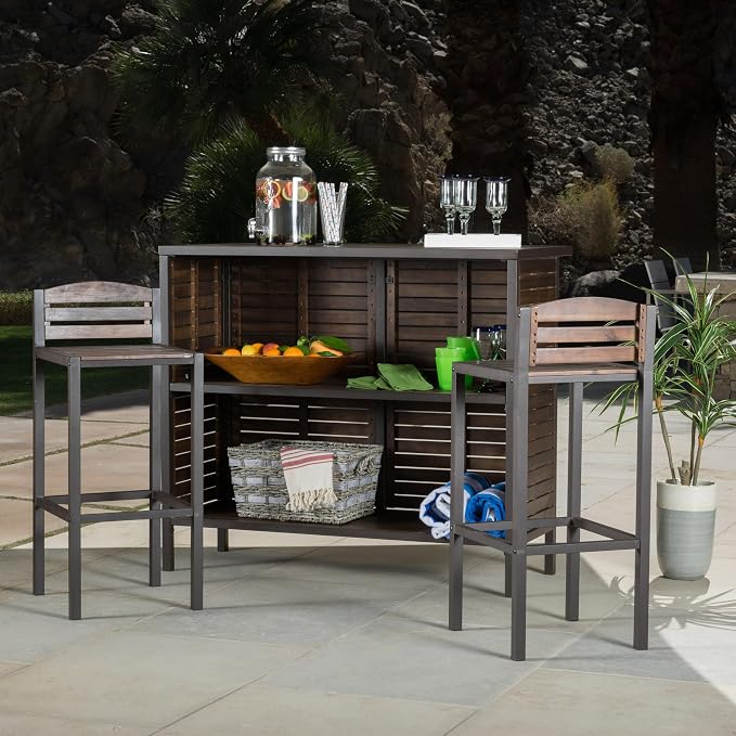 Christopher Knight Home Milos Indoor/Outdoor Acacia Wood 3 Piece Bar Set - Image 3