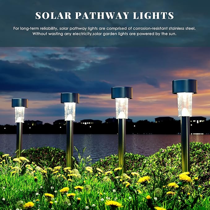 SOLPEX 12 Pack Solar Outdoor Lights Pathway, Stainless Steel Solar Lights - Image 2