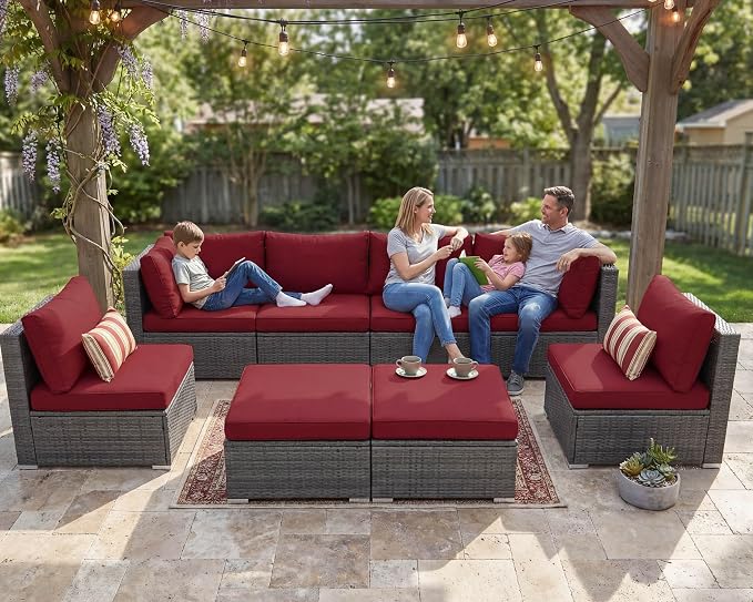 NICESOUL 8 Piece Modern Patio Couch Set, 29.3'' High Back Oversized Wicker - Image 9