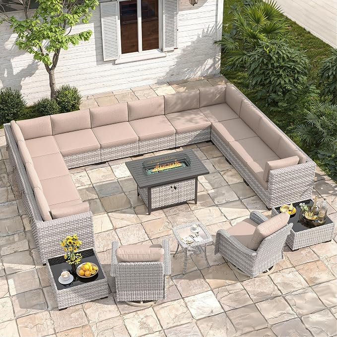 14-Seat Outdoor Wicker Patio Furniture Set by MASIONBACKYARDS