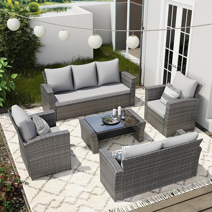 Wisteria Lane 5 Piece Patio Furniture Set, Wicker Outdoor Patio Conversation - Image 2