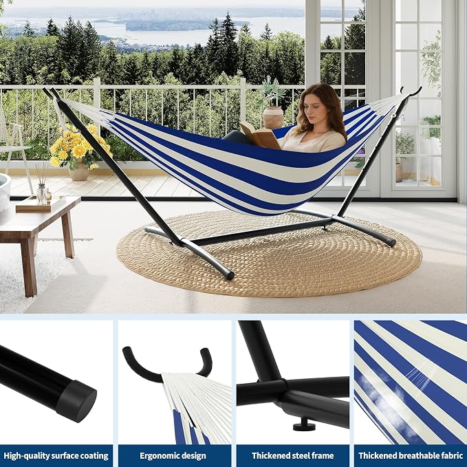 2 Person Hammocks with Stand for Outside, Double Hammocks Portable Space Saving - Image 3