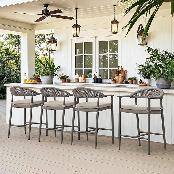 Bar Stools Set of 4, 24.8'' Aluminum Outdoor Bar Stool by COZYMAN